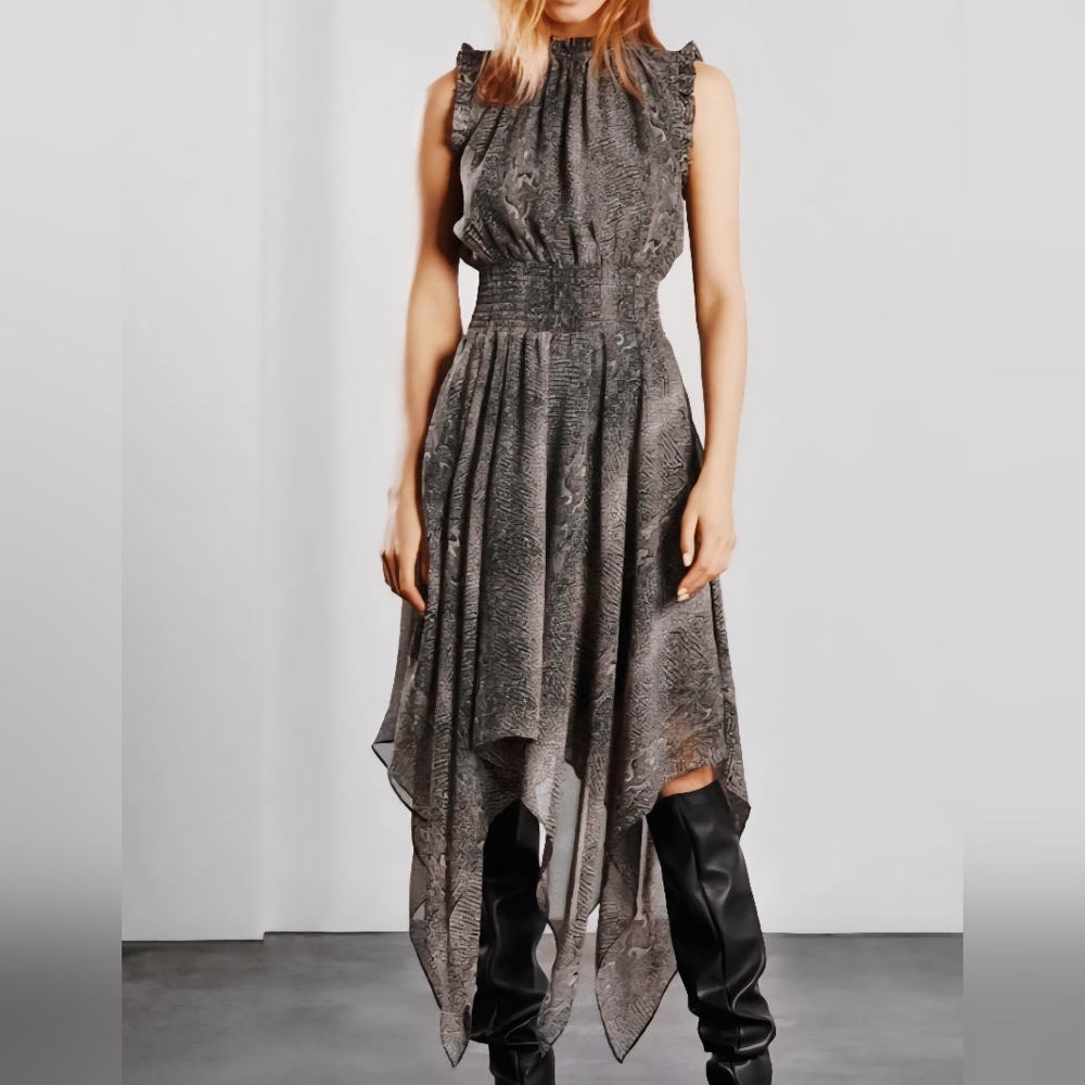 Sen Animal Print Dress Taupe & Black Womens Size S